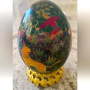 Hand Painted Russian Lacquer Egg and Stand